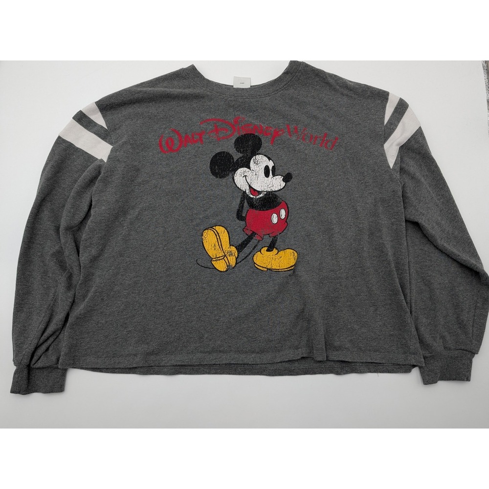 Disney Walt World Mickey Mouse Gray Long Sleeve T Shirt Top Plus Size 1X